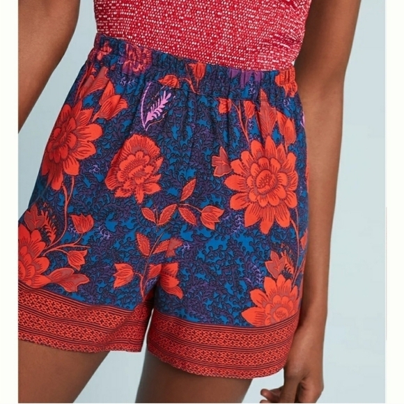 ANTHROPOLOGIE ett:twa Shorts Red Floral Wynnewood Elastic Waist size Small - Picture 1 of 12